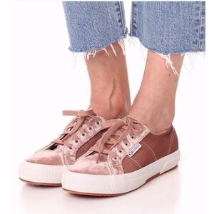 Superga Women's Classic Velvet Lace-Up Sneakers in Blush